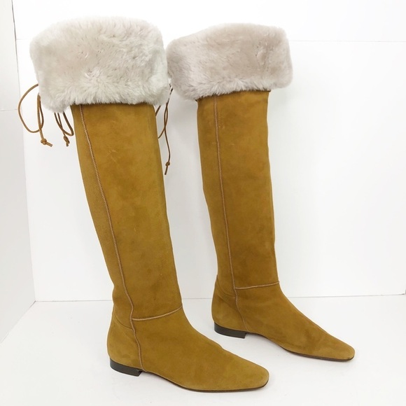 MANOLO Blahnik Italian suede fur top tan boots - Picture 5 of 17